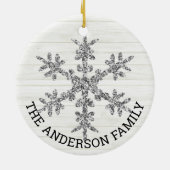 Silver Snowflake 2 Sided Photo Christmas Keramisch Ornament (Achterkant)