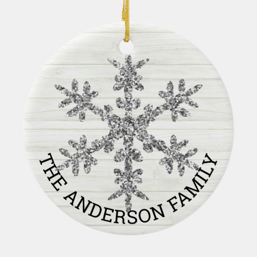 Silver Snowflake 2 Sided Photo Christmas Keramisch Ornament (Achterkant)
