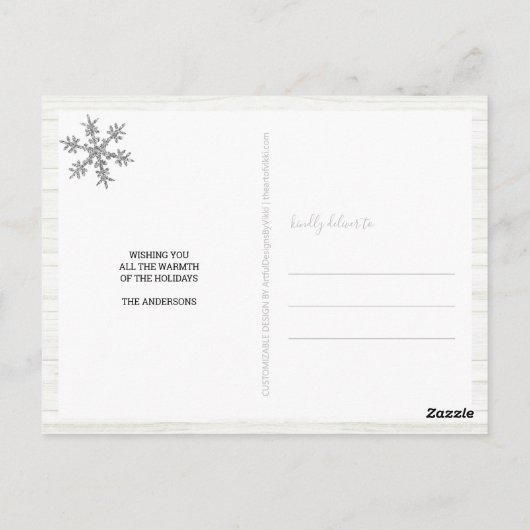 Silver Snowflake 3 Foto Merry Kerstmis Briefkaart (Achterkant)