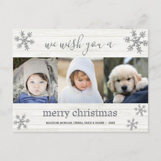 Silver Snowflake 3 Foto Merry Kerstmis Briefkaart (Voorkant)