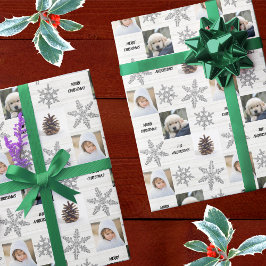 Silver Snowflake 3 Photo Collage Kerstmis Cadeaupapier