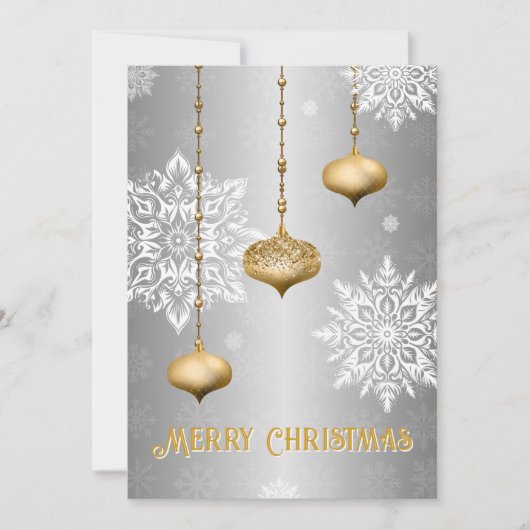 Silver Snowflake and Ornament Christmas Card Feestdagenkaart (Voorkant)