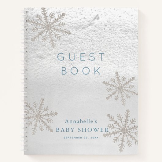 Silver Snowflake Baby shower Blue Guest Book Notitieboek (Voorkant)