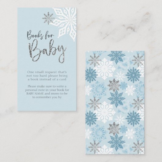 Silver Snowflake Baby shower Book Request Informatiekaartje (Voorkant / Achterkant)