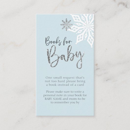 Silver Snowflake Baby shower Book Request Informatiekaartje (Voorkant)