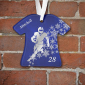 Silver Snowflake Blue Football Player Ornament
