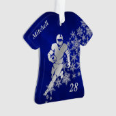 Silver Snowflake Blue Football Player Ornament (voorkant)