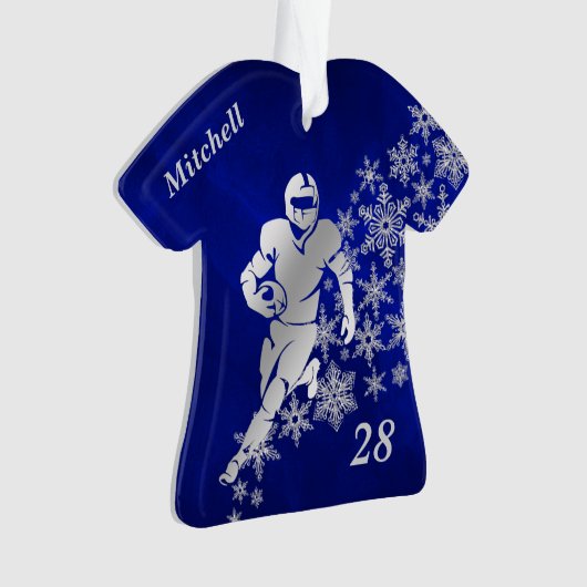 Silver Snowflake Blue Football Player Ornament (voorkant)
