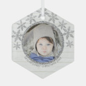 Silver Snowflake Chic Round Foto met Kerstmis Glas Ornament (Voorkant)