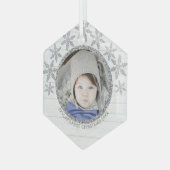 Silver Snowflake Chic Round Foto met Kerstmis Glas Ornament (Voorkant links)