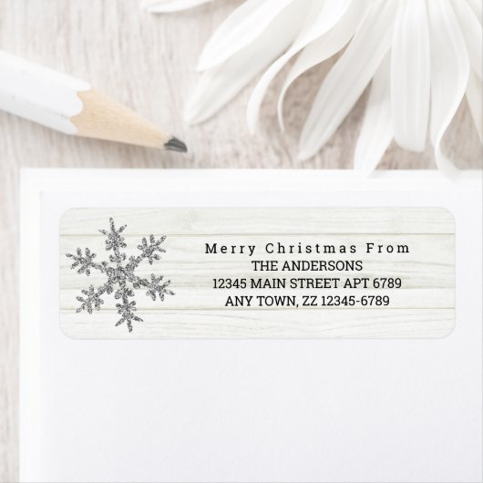 Silver Snowflake Chic Rustic Wood Holiday Etiket (Insitu)