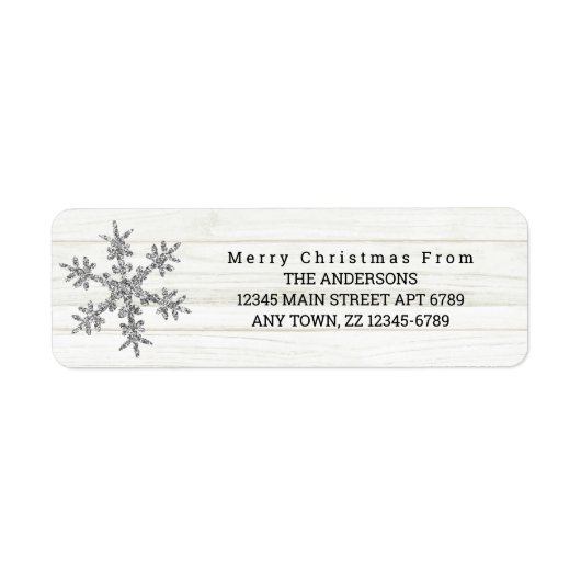 Silver Snowflake Chic Rustic Wood Holiday Etiket (Voorkant)