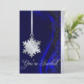 Silver Snowflake Decorting Blue Silk Invitation Kaart (Staand voorkant)