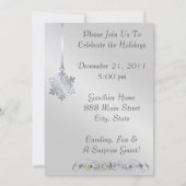 Silver Snowflake Decorting Blue Silk Invitation Kaart (Achterkant)