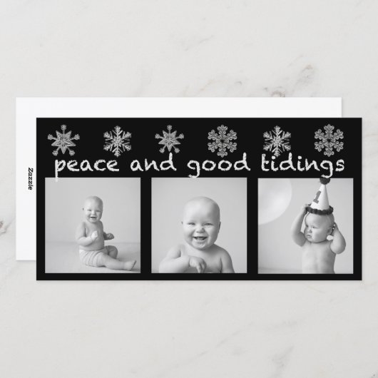 Silver Snowflake Drie Foto Vakantie Kaart (Voorkant / Achterkant)