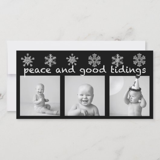 Silver Snowflake Drie Foto Vakantie Kaart (Voorkant)