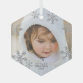 Silver Snowflake Elegant minimalistische foto Glas Ornament (Voorkant)