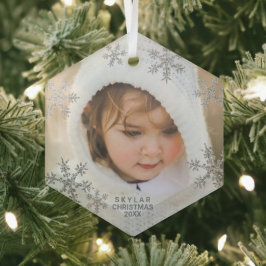 Silver Snowflake Elegant minimalistische foto Glas Ornament