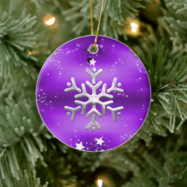Silver Snowflake en Stars Paarse Kerstmis Keramisch Ornament