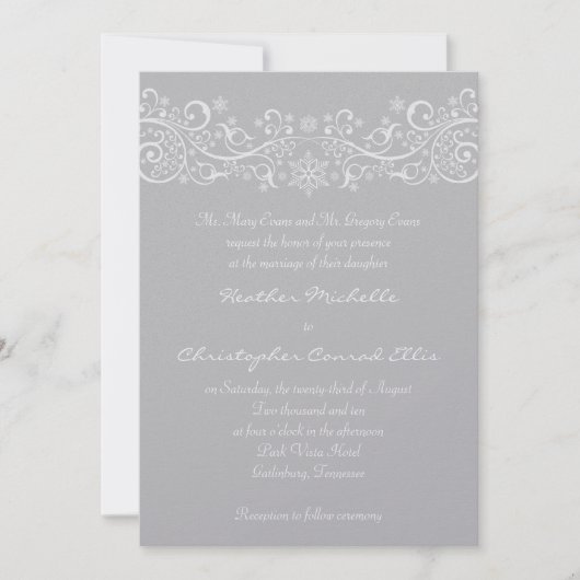 Silver Snowflake Floral Wedding Invitation Kaart (Voorkant)