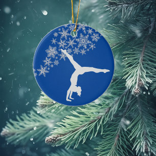 Silver Snowflake Gymnast, gepersonaliseerd Keramisch Ornament
