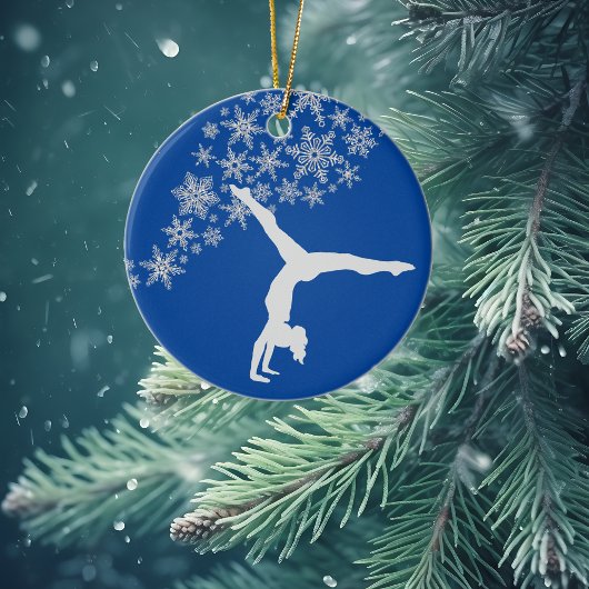 Silver Snowflake Gymnast, gepersonaliseerd Keramisch Ornament