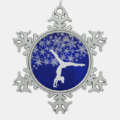 Silver Snowflake Gymnast op Blue Tin Sneeuwvlok Ornament (Voorkant)