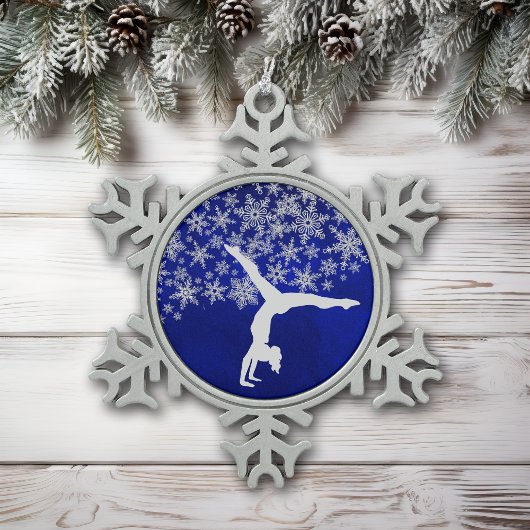 Silver Snowflake Gymnast op Blue Tin Sneeuwvlok Ornament