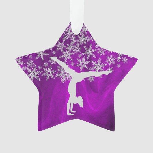 Silver Snowflake Gymnast op Paars Ornament (voorkant)