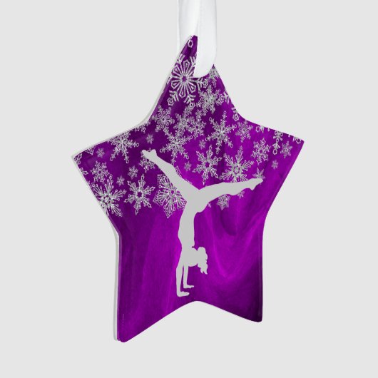 Silver Snowflake Gymnast op Paars Ornament (voorkant)