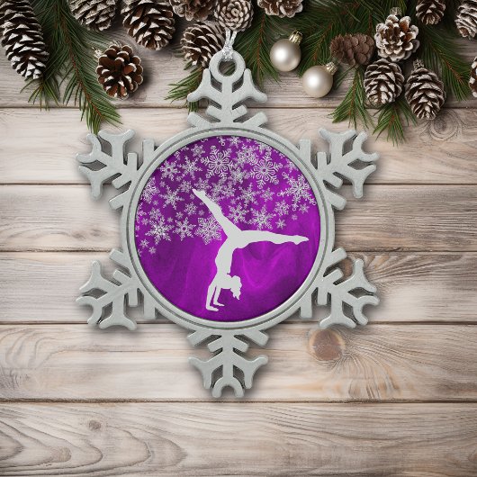 Silver Snowflake Gymnast over Violet Tin Sneeuwvlok Ornament
