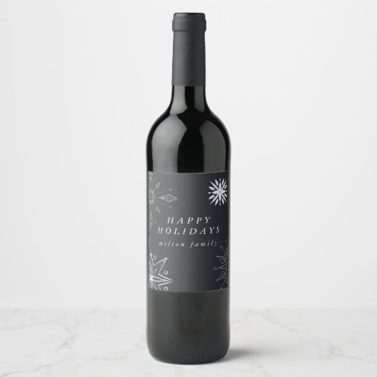 Silver Snowflake Holiday Wine Label Wijn Etiket (Voorkant)
