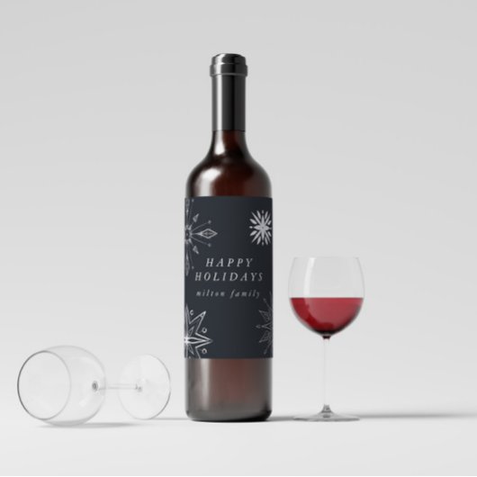 Silver Snowflake Holiday Wine Label Wijn Etiket