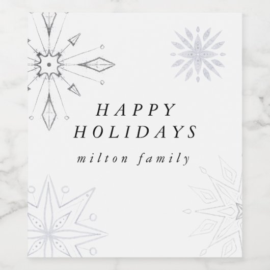 Silver Snowflake Holiday Wine Label Wijn Etiket (Enkel label)