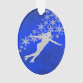 Silver Snowflake Ice Skater op Blue Ornament (voorkant)