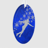 Silver Snowflake Ice Skater op Blue Ornament (voorkant)