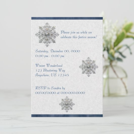 Silver Snowflake Invitation Kaart (Staand voorkant)