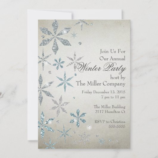 Silver Snowflake Invitation Kaart (Voorkant)