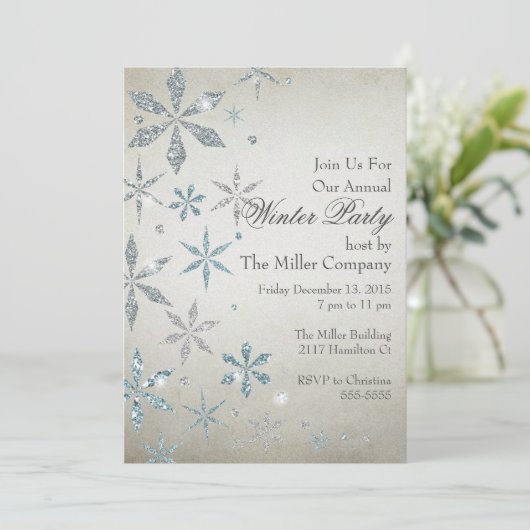 Silver Snowflake Invitation Kaart (Staand voorkant)