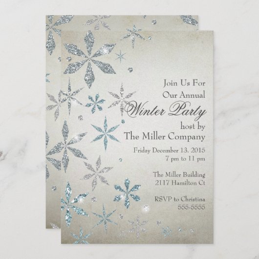 Silver Snowflake Invitation Kaart (Voorkant / Achterkant)