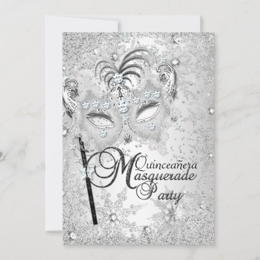 Silver Snowflake Masquerade Quinceanera Kaart (Voorkant)