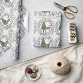 Silver Snowflake met Whitetail Deer Cadeaupapier
