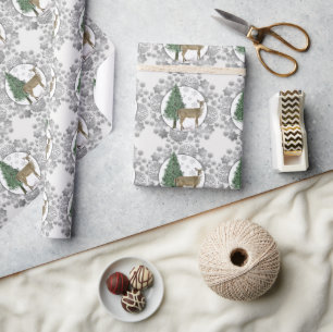 Silver Snowflake met Whitetail Deer Cadeaupapier