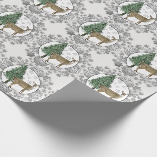 Silver Snowflake met Whitetail Deer Cadeaupapier (Hoek)