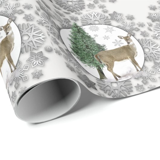 Silver Snowflake met Whitetail Deer Cadeaupapier (Rol Hoek)