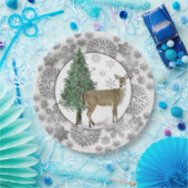 Silver Snowflake met Whitetail Deer Holiday Papieren Bordje (Feest)