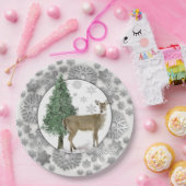 Silver Snowflake met Whitetail Deer Holiday Papieren Bordje (Feest)