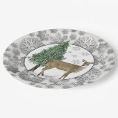 Silver Snowflake met Whitetail Deer Holiday Papieren Bordje (Gekanteld)