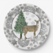 Silver Snowflake met Whitetail Deer Holiday Papieren Bordje (Voorkant)