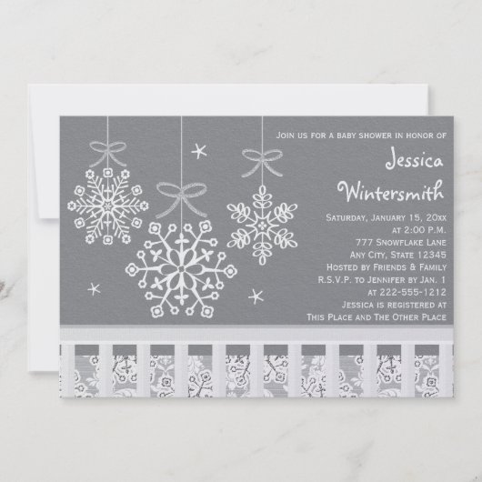 Silver Snowflake Mobile Baby Shower-uitvindingen Kaart (Voorkant)